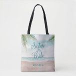 Bolsa Tote Ilha Breeze Pintada Beach Scene Sister<br><div class="desc">Cena de praia pintada por brisa de ilha, com Ondas de Oceano, praia de Sandy e Palm Trees, com um belo céu azul-lacrimogênio. Com Fontes Modernas De Script De Tipografia. Uma Praia Tropical de Verão, Ou design de casamento de destino - Sacos de Tote Sister Personalizados! Veja meu compro para...</div>