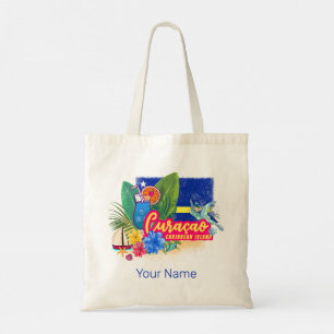 Bolsa Tote Ilha de caribe Retro Curacao com vinheta de tartar