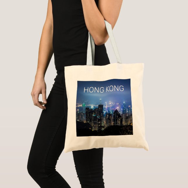 Bolsa Tote Ilha de Hong Kong - Skyline Panorama Night Souveni (Frente (produto))