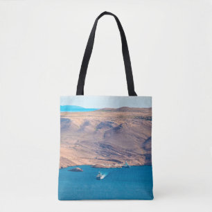 Bolsa Tote Ilha do deserto de Pag e vista do porto de ferry,