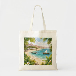 Bolsa Tote Ilha Masirah Omã Praia Barco Dhow Tropical
