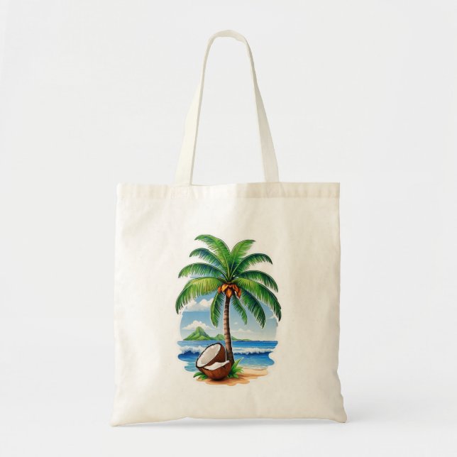 Bolsa Tote Ilha Tropical de Árvore de Coco (Frente)