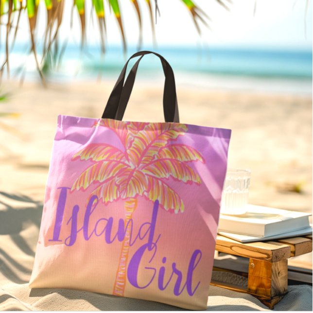 Bolsa Tote Ilha Tropical de Palmeira Rosa (Do you know an Island Girl?)