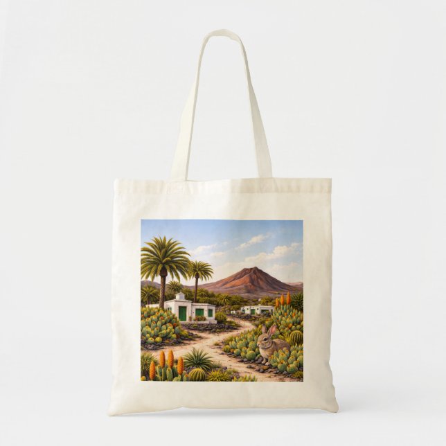 Bolsa Tote Ilhas Canárias de Lanzarote Vulcão Cactus Vida Sel (Frente)