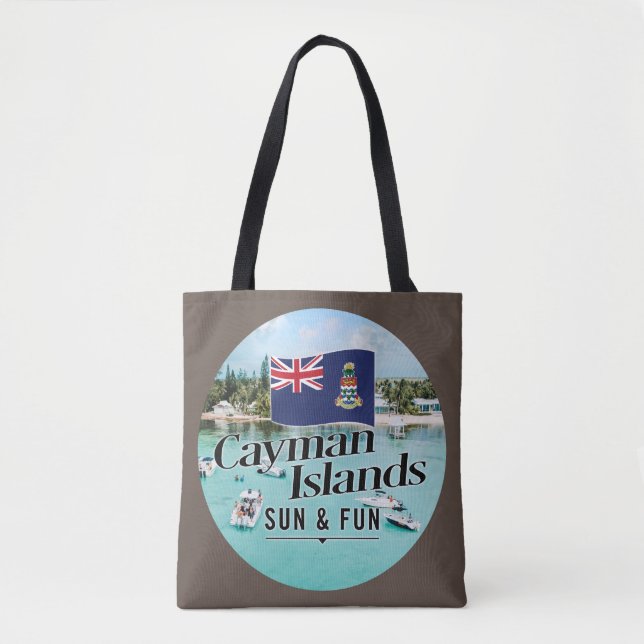 Bolsa Tote "Ilhas Cayman Sol & Diversão" Com Bandeira (Frente)