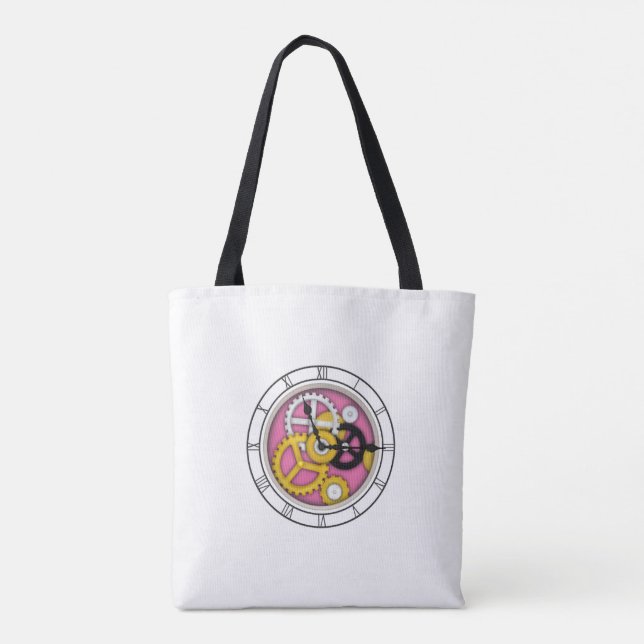 Bolsa Tote Ilusão de Relógio Visível Arte Rosa (Verso)