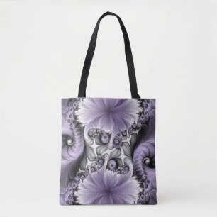 Bolsa Tote Ilusão Lilás Arte Fantasia Floral Abstrata Fractal