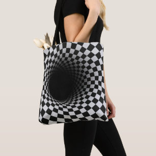 Bolsa Tote Ilusão Óptica de Túnel Preto e Branco