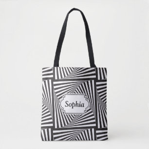 Bolsa Tote Ilusão óptica espiral branca preta bonita