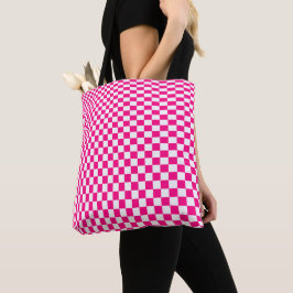 Bolsa Tote Ilusão Óptica Xadrez Rosa e Branco