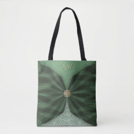 Bolsa Tote Ilusão Têxtil Botânica Monogramada GreenJewel
