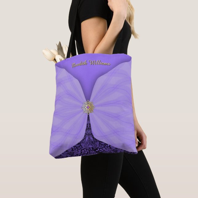 Bolsa Tote Ilusão Têxtil de Joia Roxa Personalizada (Close Up)