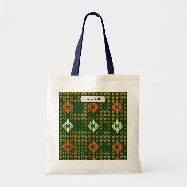 Bolsa Tote Ilustração Abstrata de Tricô com Tons Quentes (Frente)