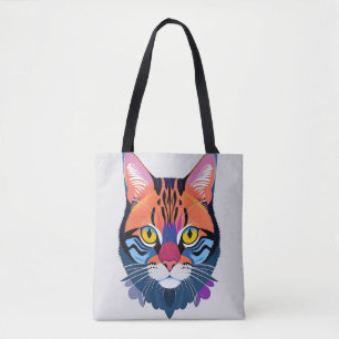 Bolsa Tote Ilustração Abstrata de um Rosto de Gato