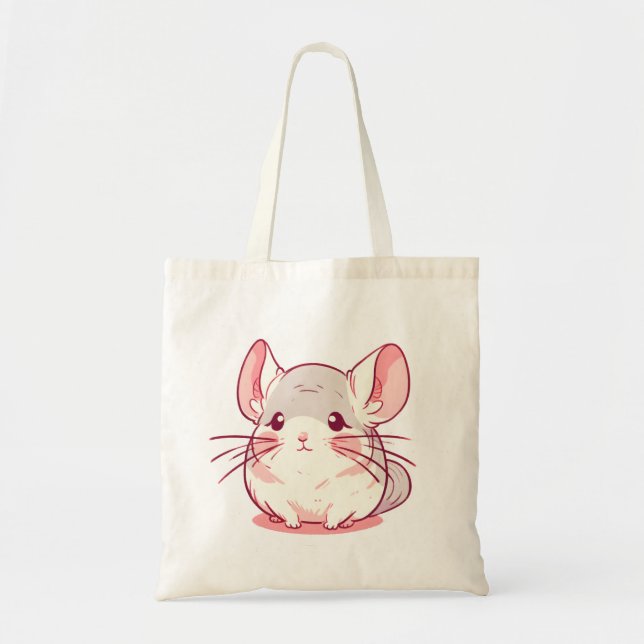 Bolsa Tote Ilustração Adorável de Chinchilla Blushing (Frente)