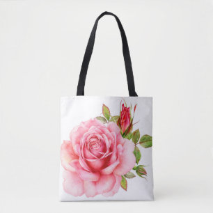 Bolsa Tote Ilustração aquosa de uma delicada rosa wi