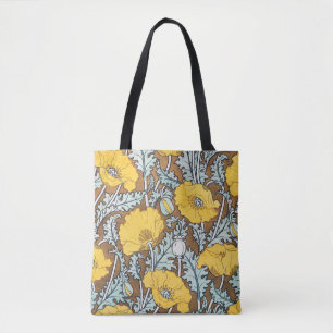 Bolsa Tote Ilustração Art Nouveau Amarela Flor de Papoula