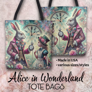 Bolsa Tote Ilustração Artesanal Vintage de Alice no País das
