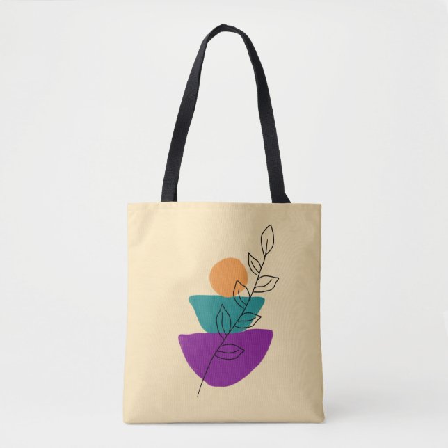 Bolsa Tote Ilustração boho de folhas (Frente)