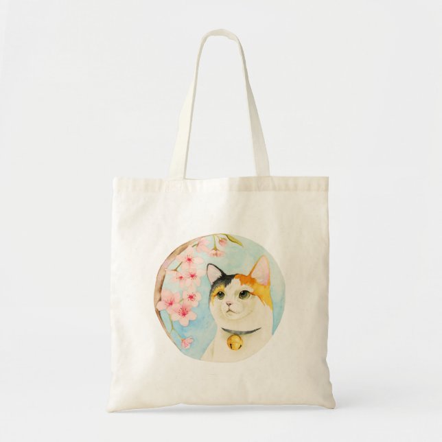 Bolsa Tote Ilustração bonito da aguarela do gato de chita (Frente)
