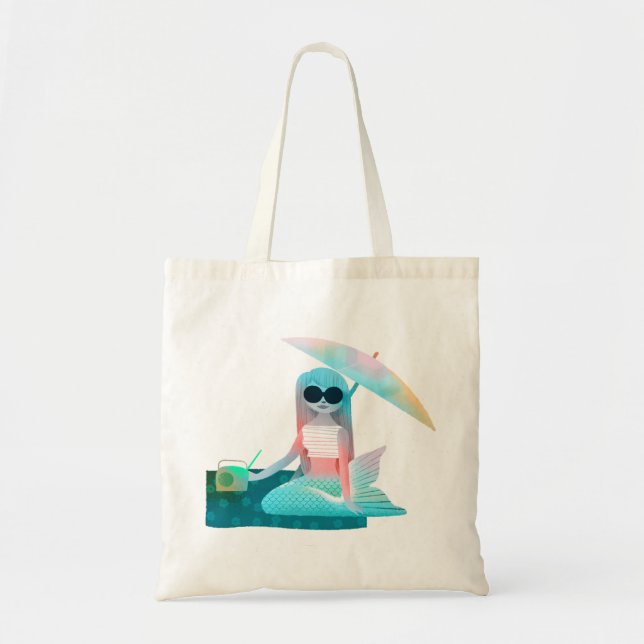 Bolsa Tote Ilustração bonito do dia das sereias na praia (Frente)