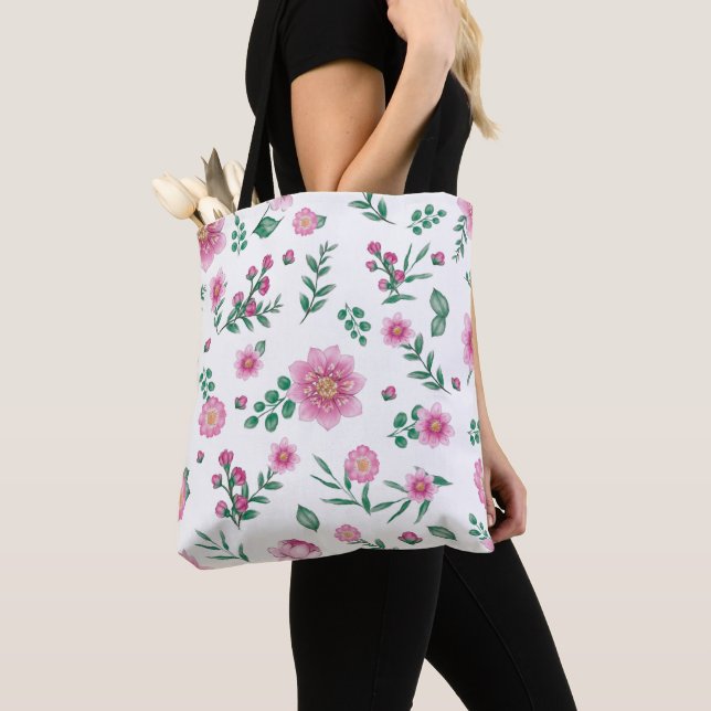 Bolsa Tote Ilustração bonito Floral Cor-de-Rosa-Rosa (Close Up)