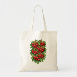 Bolsa Tote Ilustração Botânica de Cereja Vermelha