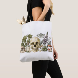 Bolsa Tote Ilustração Botânica de Crânio de Jardim de Veneno