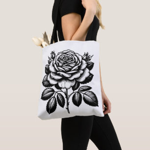 Bolsa Tote Ilustração Botânica de Rosa Preta Vintage