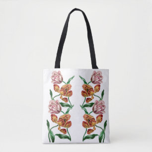 Bolsa Tote Ilustração Botânica de Tulipas Vintage