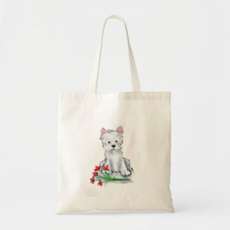 Bolsa Tote Ilustração branca do terrier do westie do filhote