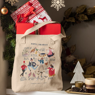 Bolsa Tote Ilustração Clássica Fofa dos 12 Dias de Natal
