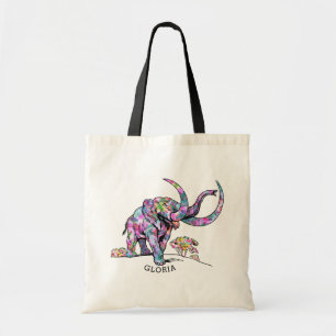 Bolsa Tote Ilustração Colorida de Elefante Vintage