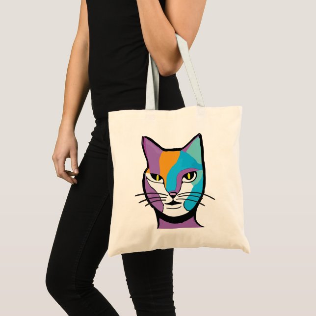 Bolsa Tote Ilustração Colorida de Mulher Gato (Frente (produto))