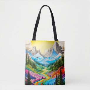 Bolsa Tote Ilustração Colorida do Vale do Rio