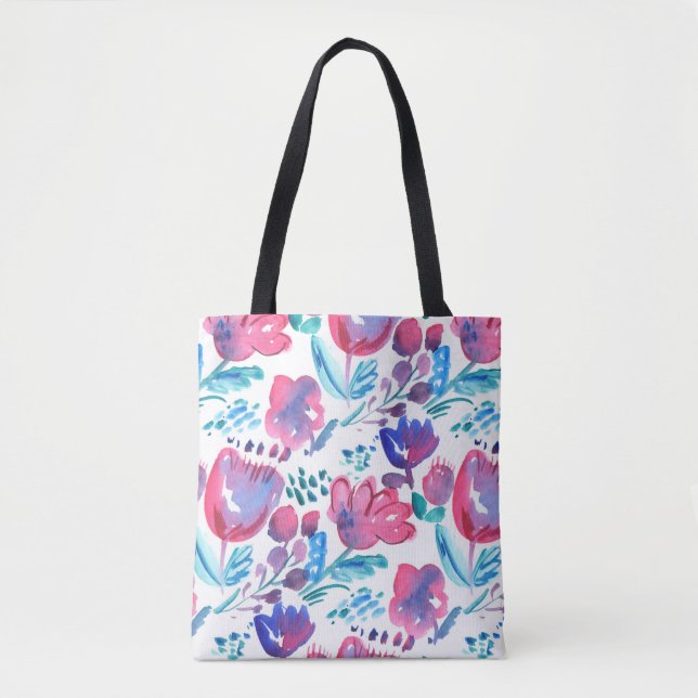 Bolsa Tote ilustração com desenho de mão rústica floral estil (Frente)