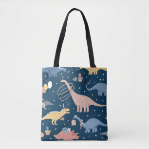 Bolsa Tote Ilustração com festa de aniversário de dino. S