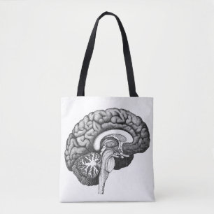 Bolsa Tote Ilustração da anatomia médica da Vintage no cérebr