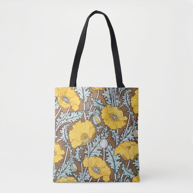 Bolsa Tote ilustração da arte da papoila flor amarela (Frente)