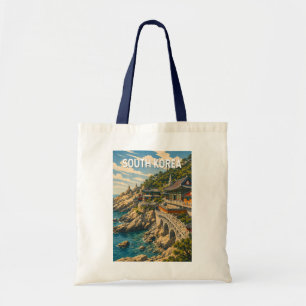 Bolsa Tote Ilustração da Coreia do Sul Viagem Arte Vintage