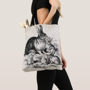 Bolsa Tote Ilustração da Família Vintage Rabbit, Bunnies Bebê