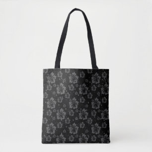 Bolsa Tote Ilustração da Flor Preta em Fundo Preto