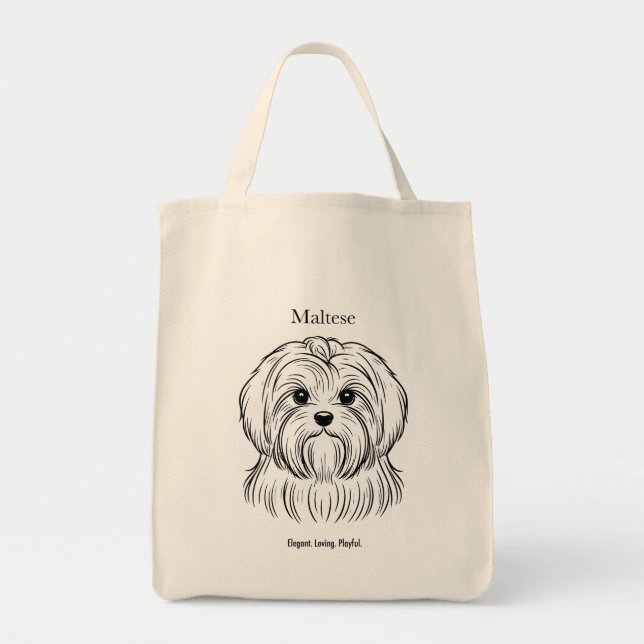 Bolsa Tote Ilustração da Linha Preta do Retrato Maltês (Frente)