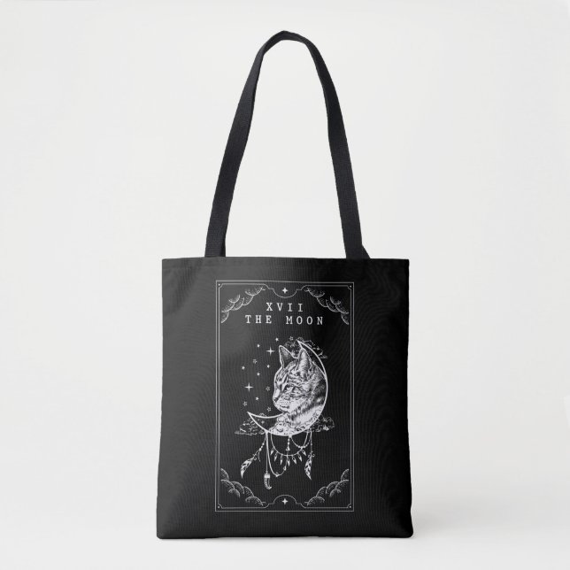 Bolsa Tote Ilustração da Lua do Cartão Tarot e do Crescente G (Frente)