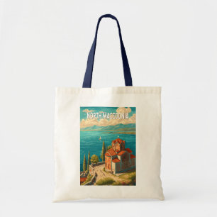 Bolsa Tote Ilustração da Macedônia do Norte Viagem Arte Vinta