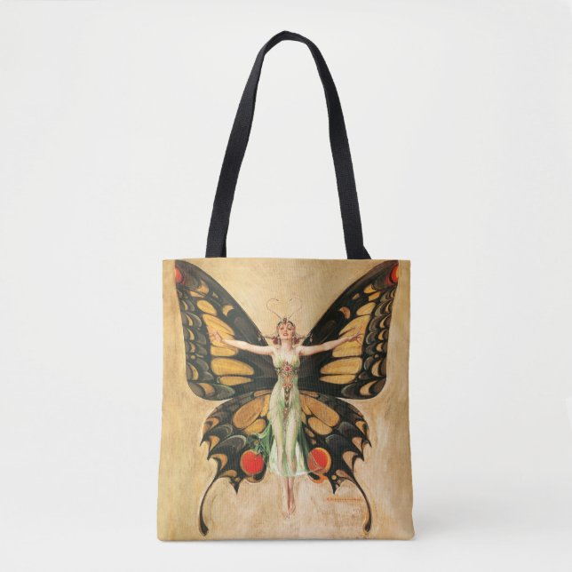 Bolsa Tote Ilustração da Mulher Borboleta Flapper por Leyende (Frente)