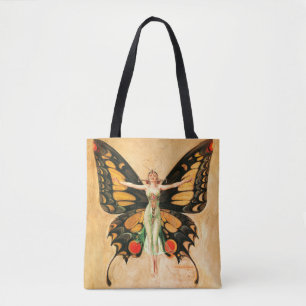 Bolsa Tote Ilustração da Mulher Voando Borboleta Flapper