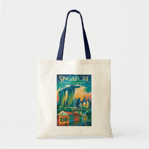 Bolsa Tote Ilustração da Paisagem de Singapura Arte de Viagem