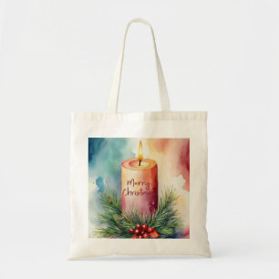 Bolsa Tote Ilustração da Vela Festiva de Natal com Aquarela