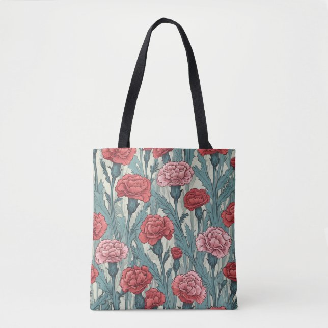 Bolsa Tote Ilustração das flores dos cravos cor-de-rosa (Frente)